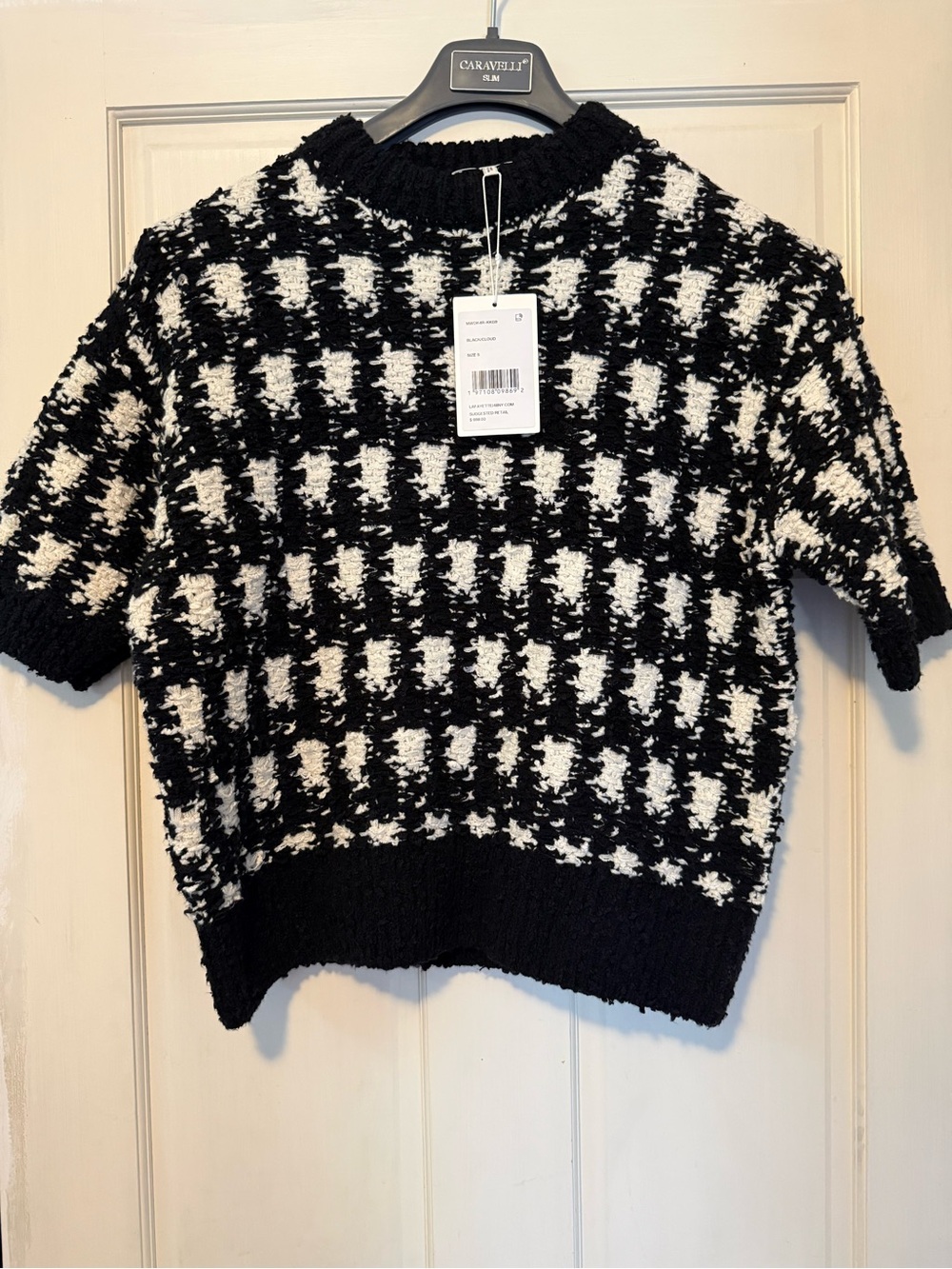 Lafayette 148 New York Black & White Houndstooth Short-Sleeve Crew Sweater